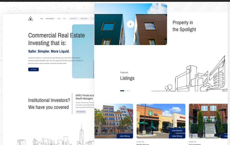 AKRU - Website Redesign project showcasing Comprehensive website redesign for real estate tokenization platform, enhancing user experience and modernizing design for improved engagement.