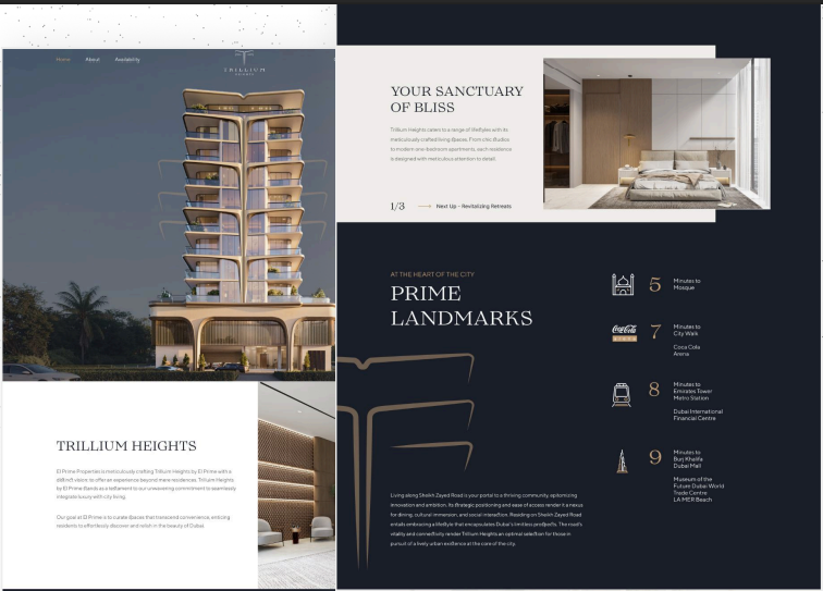 Trillium - Real Estate Website project showcasing Premium real estate project website highlighting elegance and sophistication to encourage user inquiries and showcase luxury properties.